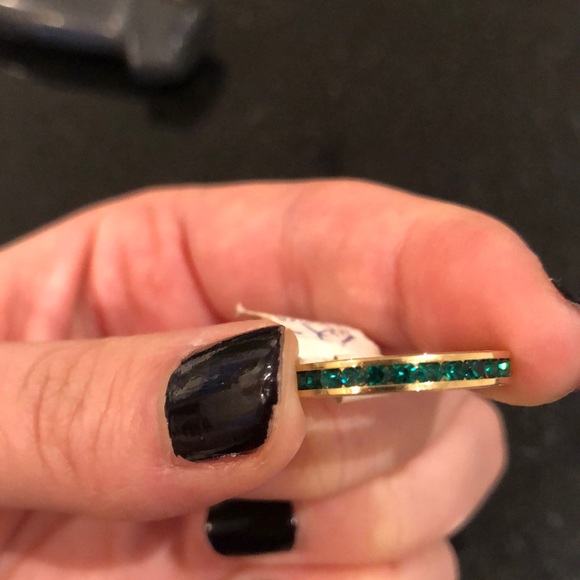 Jewelry - Gold Band Ring with Emerald Colored Stones, Costume Jewelry